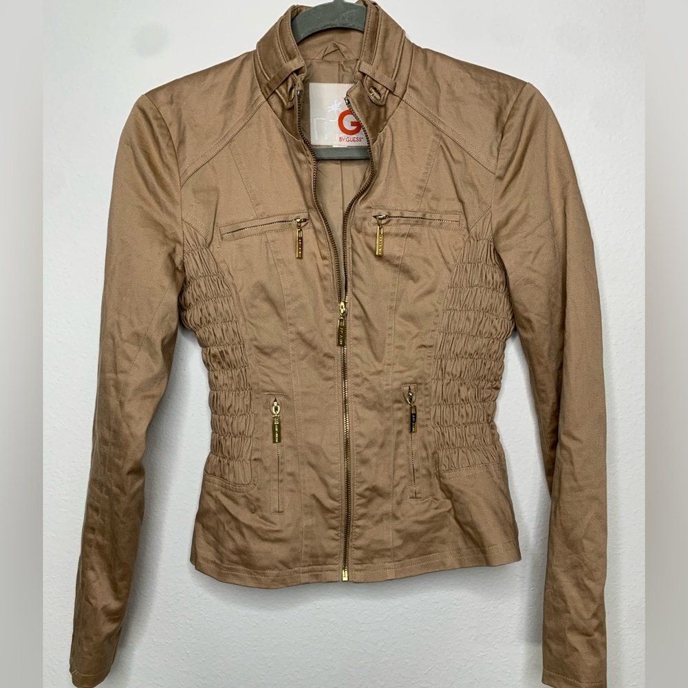 G by Guess Tan Jacket with zipper pockets Womens Small